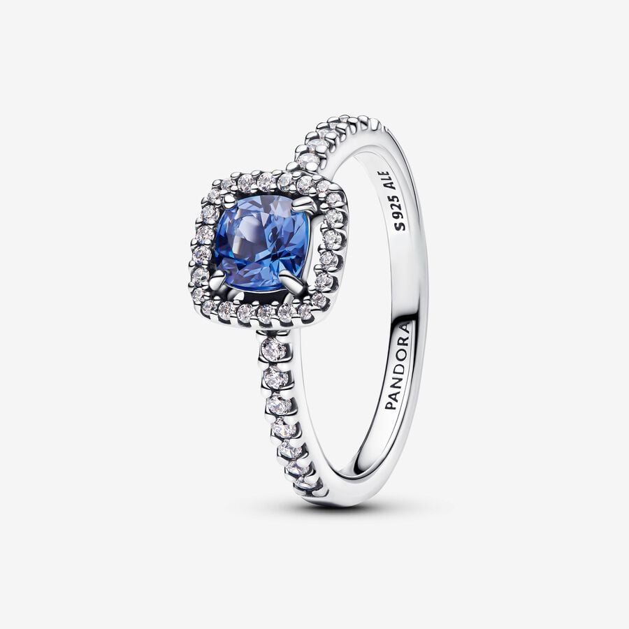 Pandora Funklende Kvadratisk Blå Halo ring
