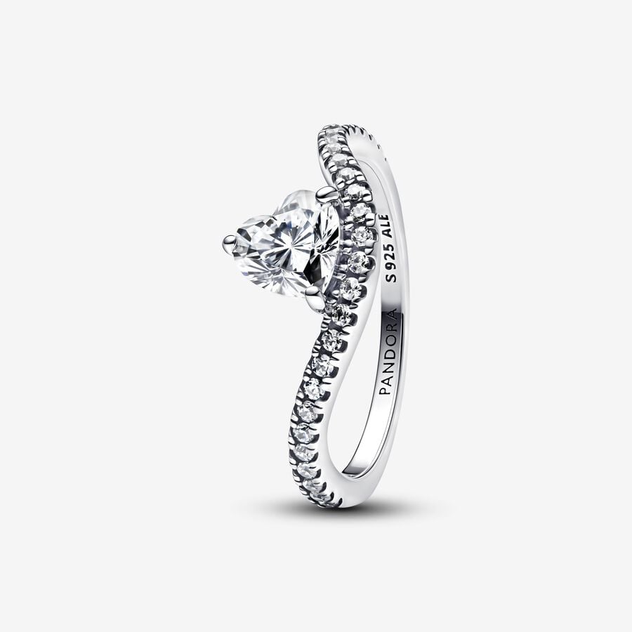 Pandora Bølget Pavéhjerte Ring