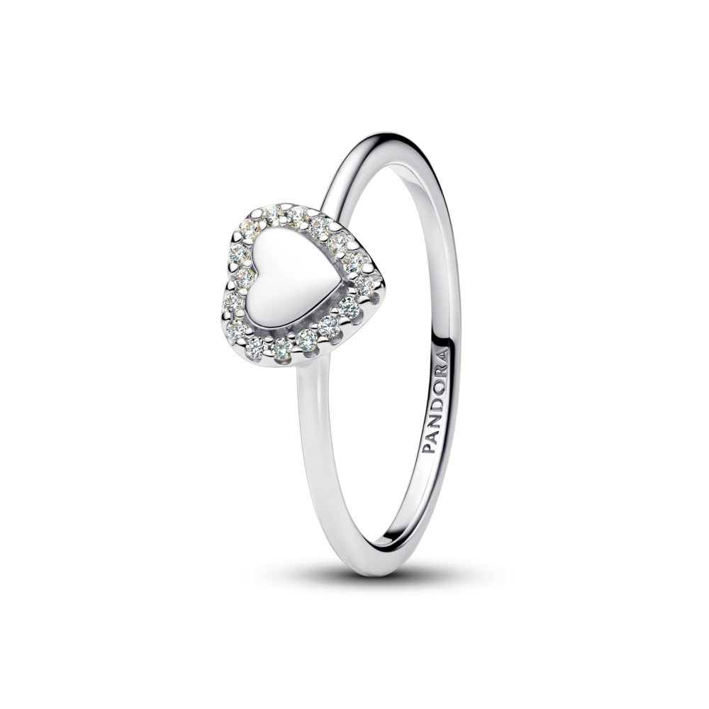 Pandora Stackable Engravable Heart Halo ring
