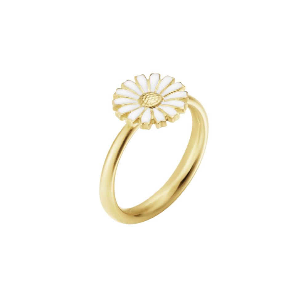 Georg Jensen Daisy Plain Shank Ring White, GP 11mm