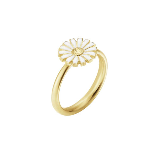 Georg Jensen Daisy Plain Shank Ring White, GP 11mm
