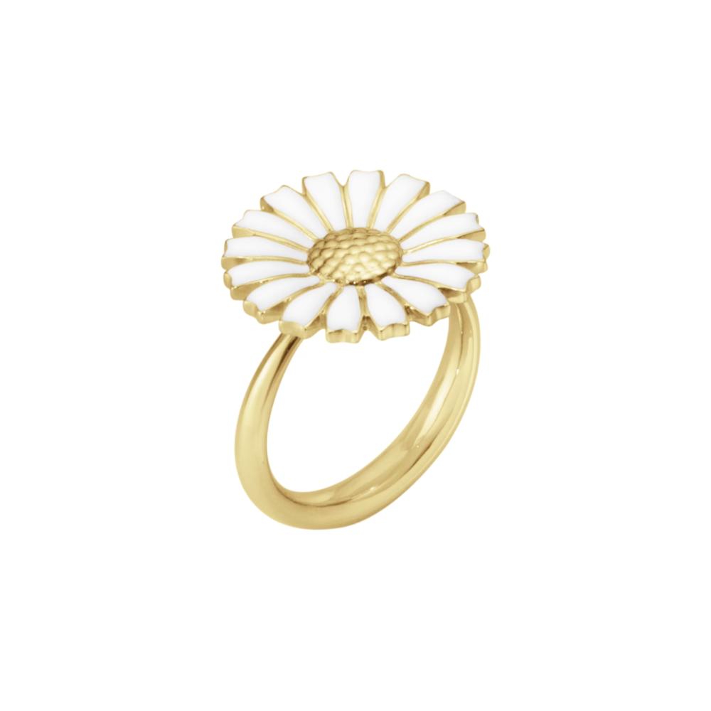 Georg Jensen Daisy Plain Shank Ring White, GP 18mm