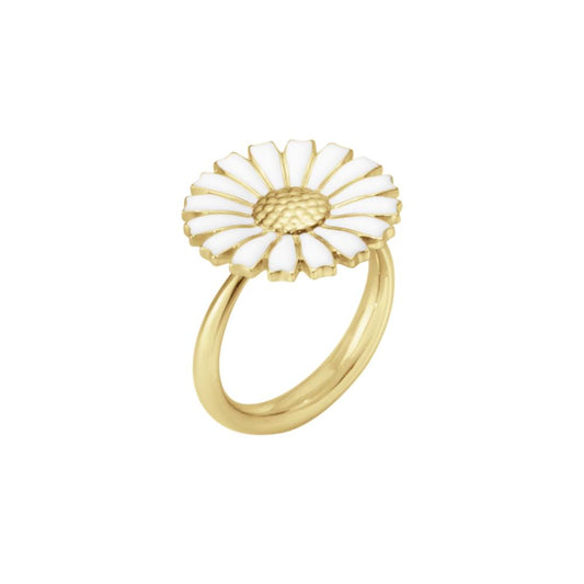 Georg Jensen Daisy Plain Shank Ring White, GP 18mm