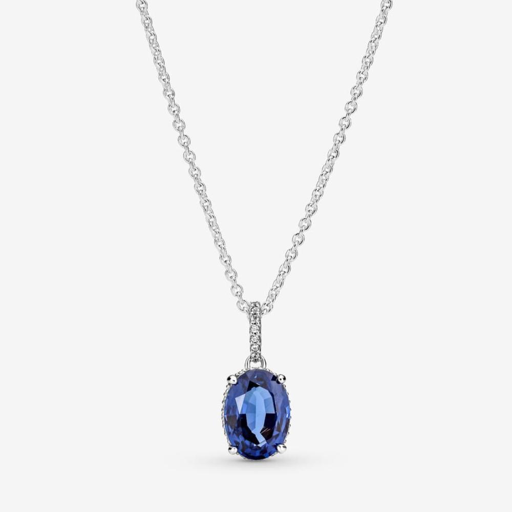 Pandora Halskæde m. prinsess blue crystal og clear cubic zirconia