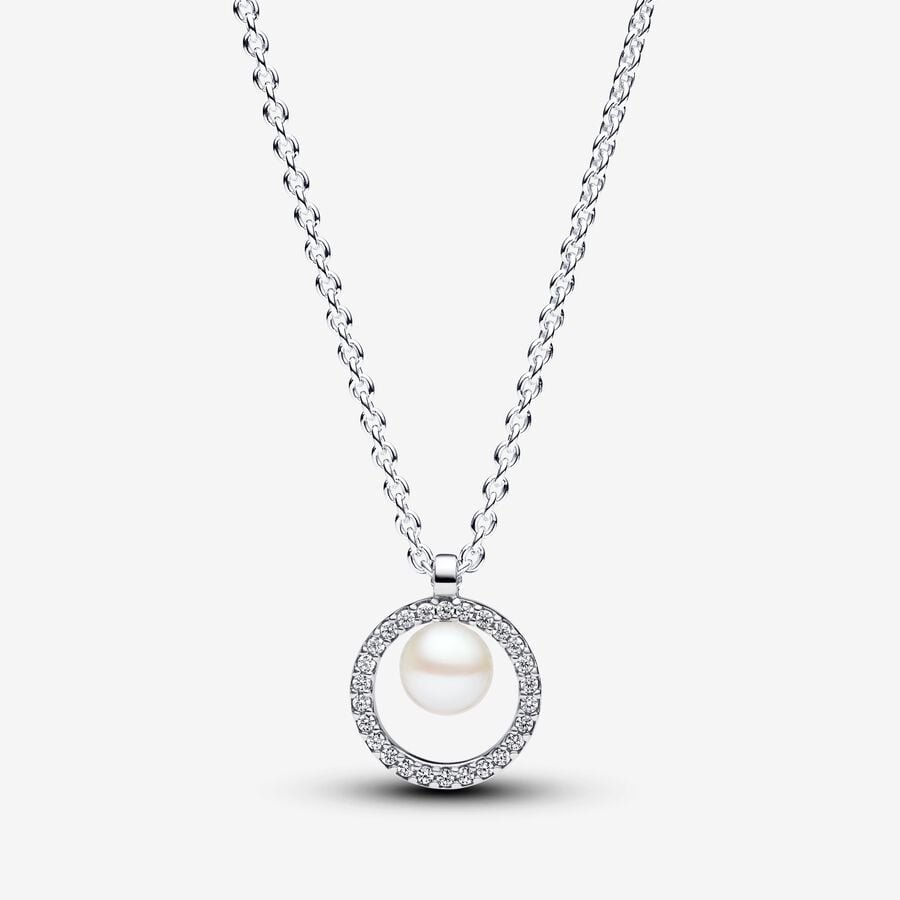 Pandora Behandlet Ferskvandskulturperle & Pavé Collier-Halskæde