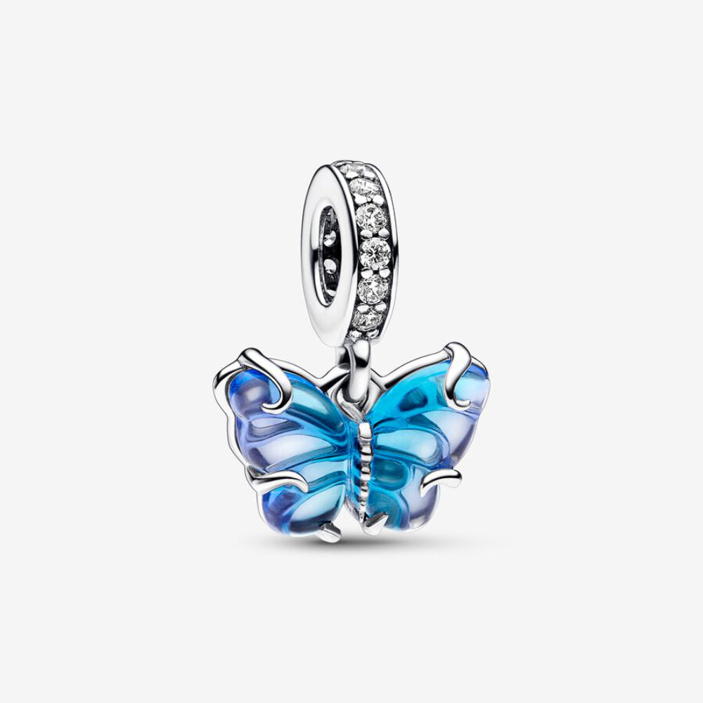 Pandora Blå Murano Glas Sommerfugl charm med vedhæng