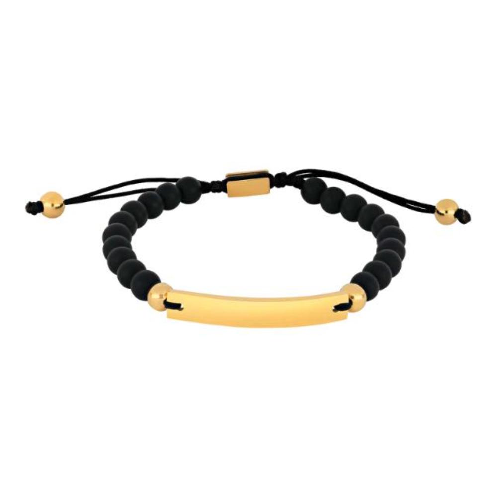SON armbånd onyx/steel IP gold