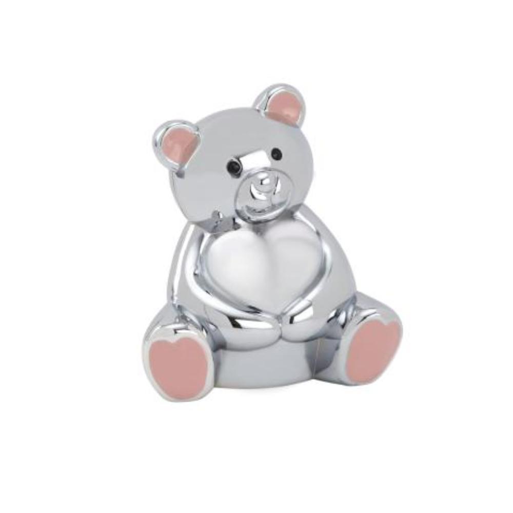 Sparebøsse bamse med lyserøde ører Forkromet 152-86288
