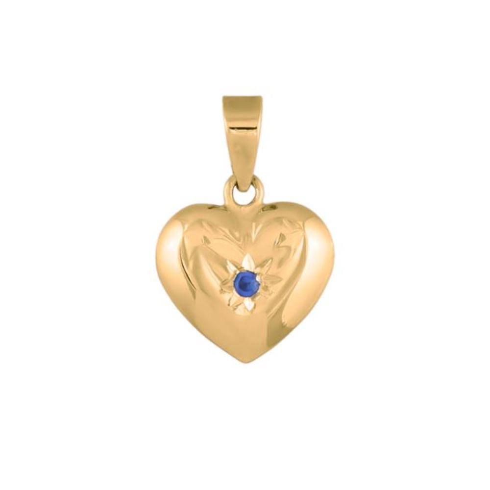 Siersbøl guldhjerte m/synt. safir