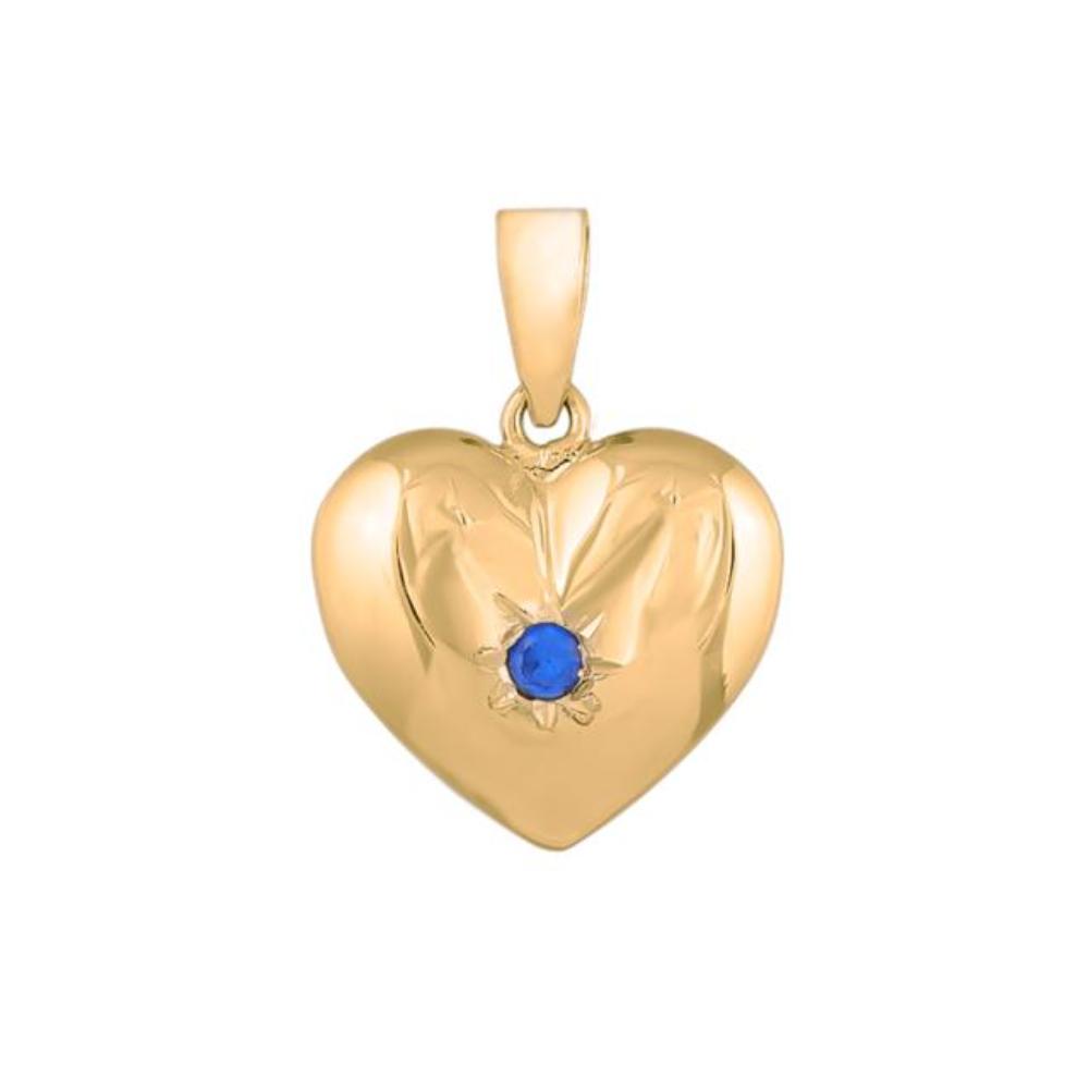 Siersbøl guldhjerte m/synt. safir