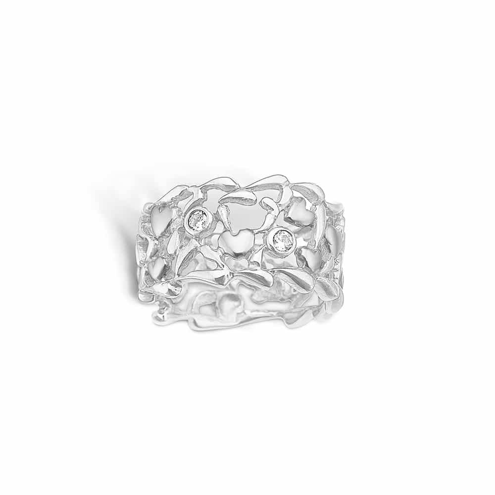 Blossom sølv ring med hjerter og sten