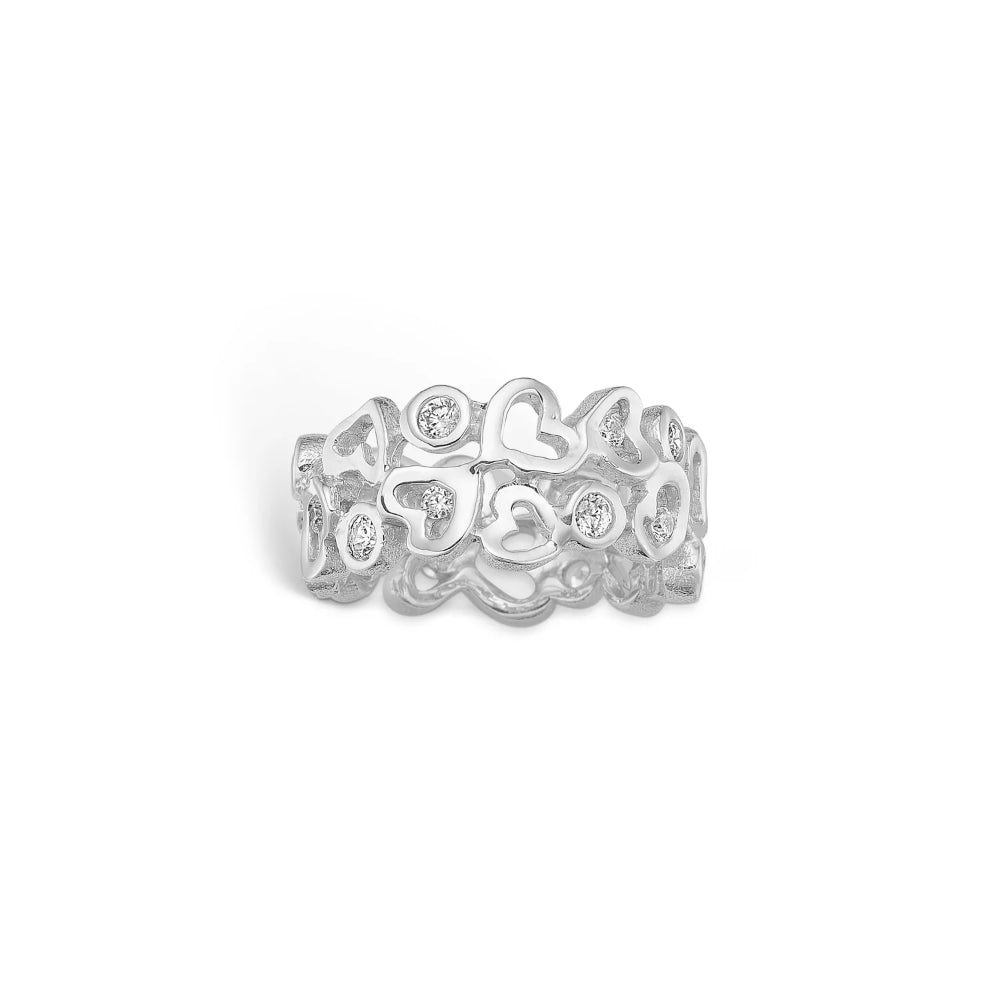 Blossom sølv ring med hjerter og sten