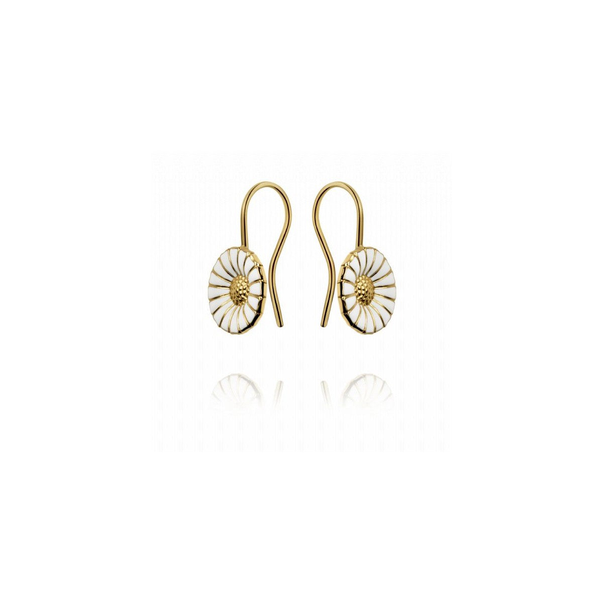 Georg Jensen Daisy ørekrog hvid emalje forgyldt sølv