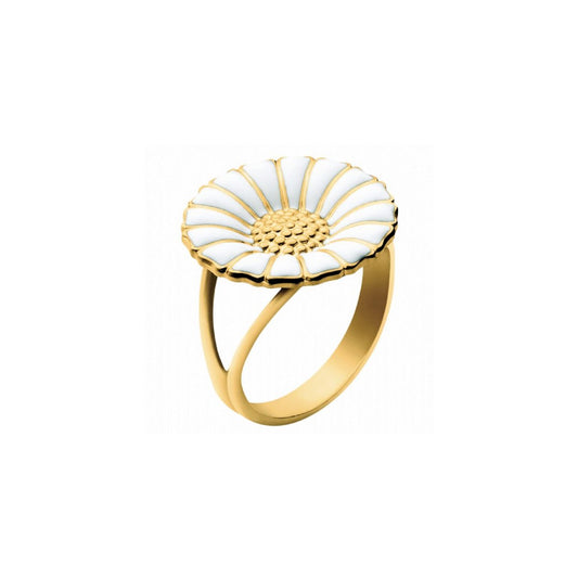 Georg Jensen Daisy ring hvid emalje forgyldt 18 mm