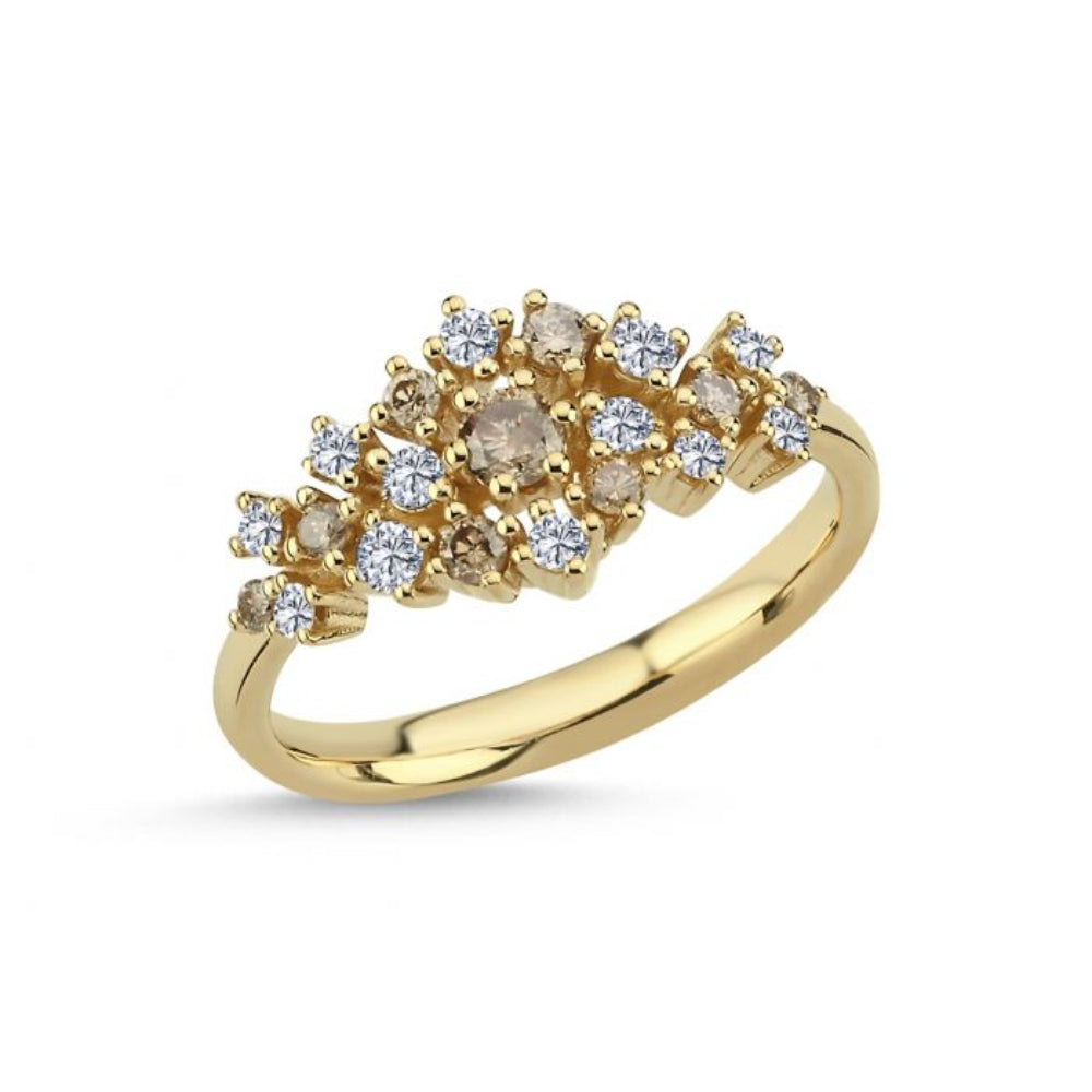 14kt Twinkle ring med brune og hvide diamanter