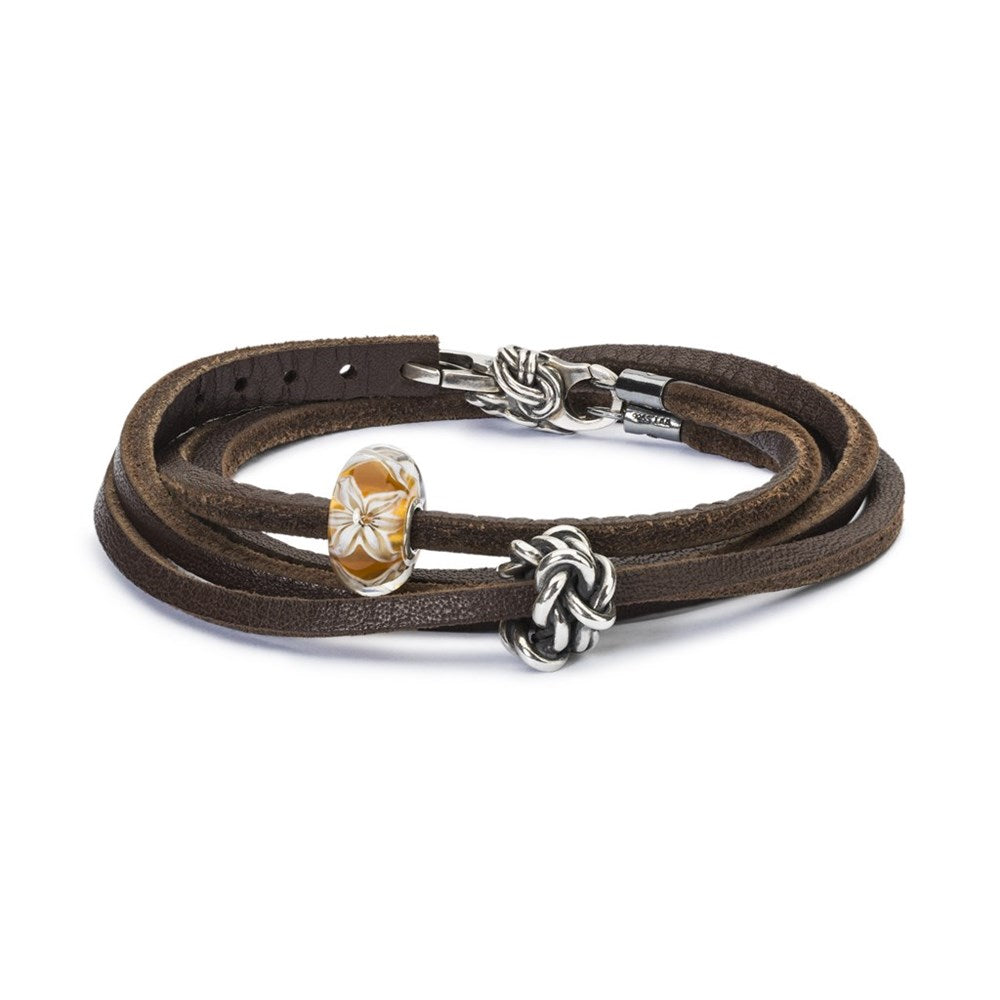 Trollbeads, Armbånd, Brun læder/sølv uden lås