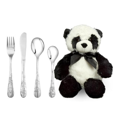 Rustfrit stål bestik m. panda inkl. bamse 252-7007