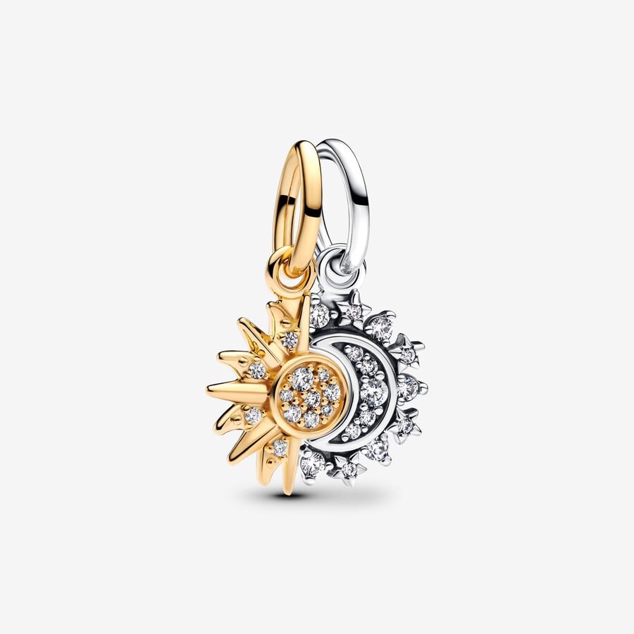 Pandora Todelt Sol & Måne Charm med Vedhæng