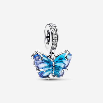 Pandora Blå Murano Glas Sommerfugl charm med vedhæng