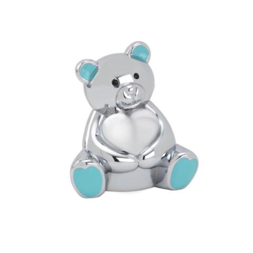 Sparebøsse bamse med lyseblå ører Forkromet 152-86289