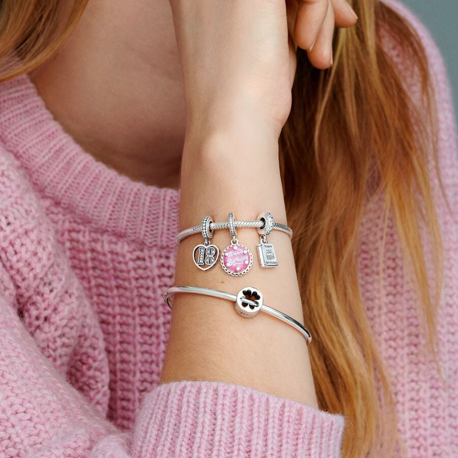 Sølv Slangekædearmbånd Pandora Med Charms