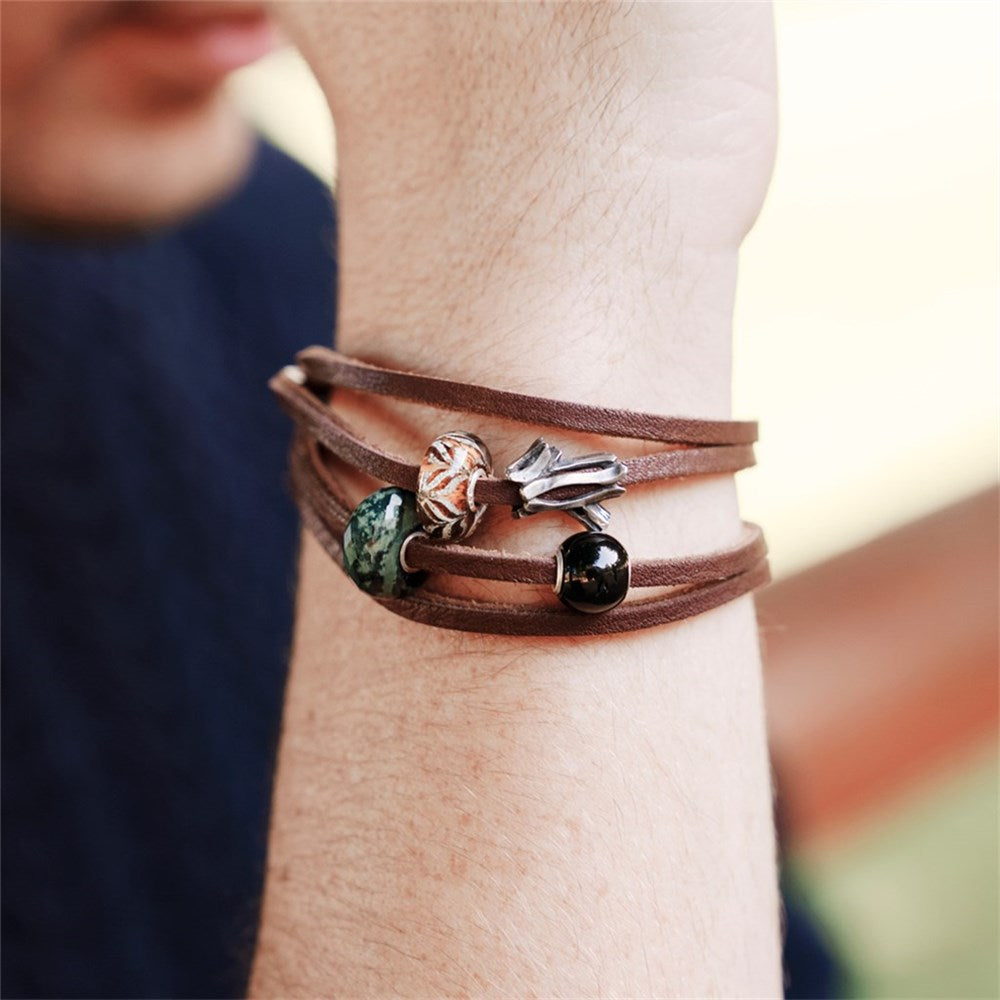 Trollbeads, Armbånd, Brun læder/sølv uden lås