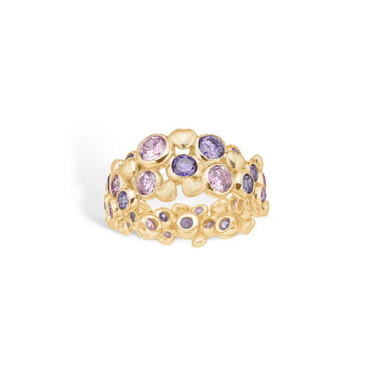 Blossom forgyldt ring med farvet sten